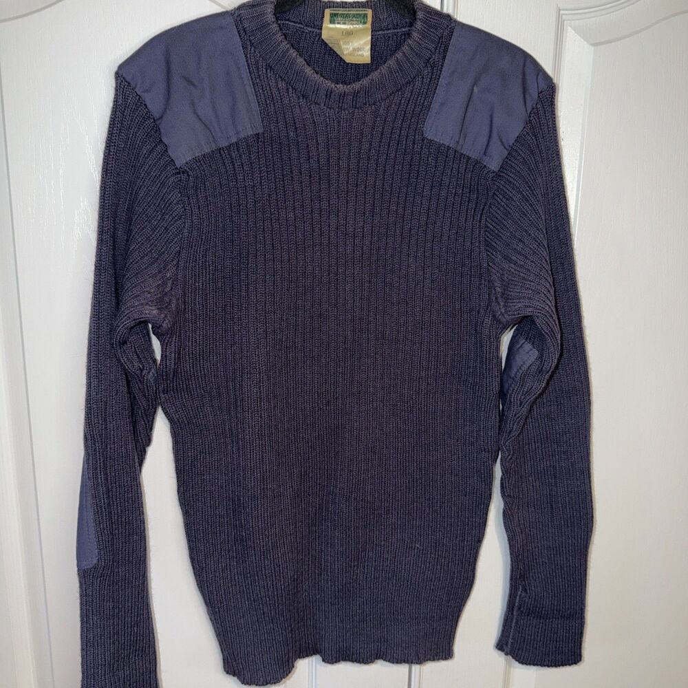Vtg LL Bean Commando Wool Sweater Blue Patch Made In England Large Fisherman
